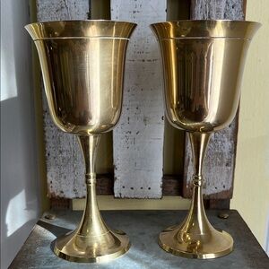 Set of Two Vintage Brass Goblets